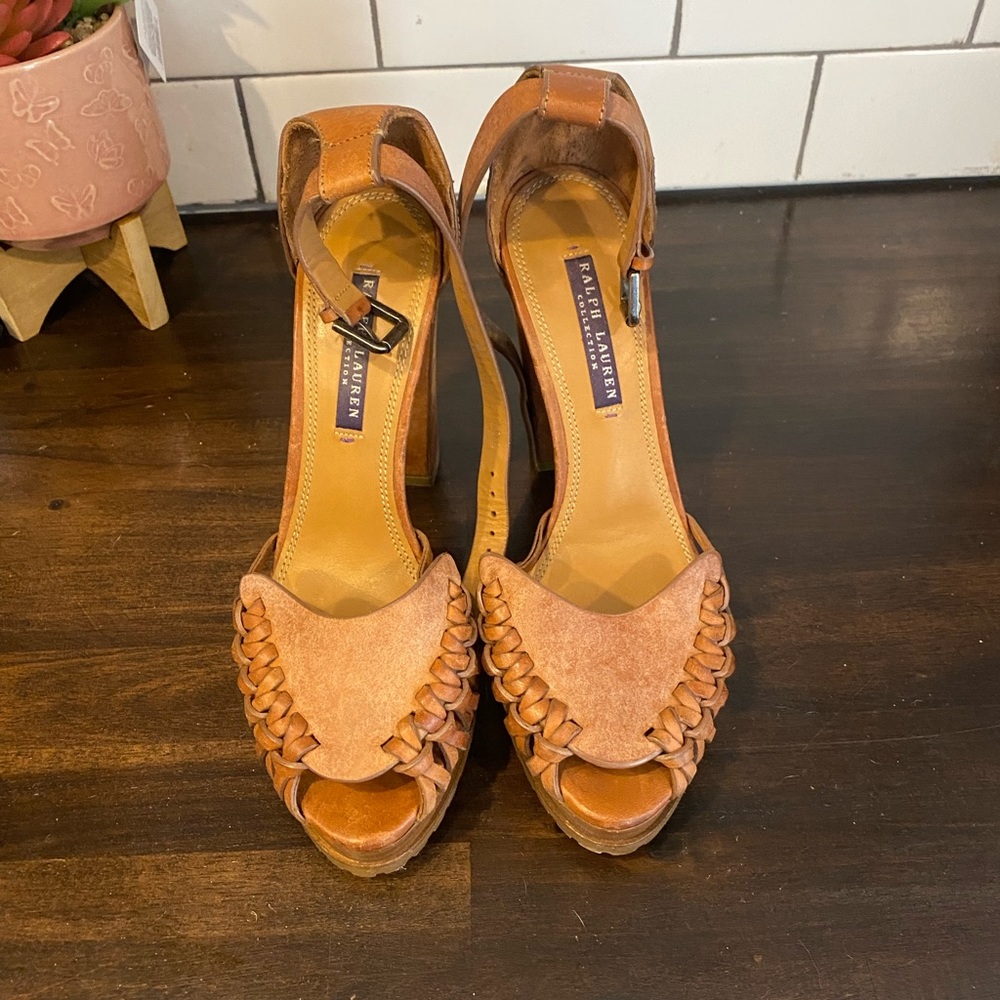 Ralph Lauren Purple Label Platform Heeled Sandals Size 8.5